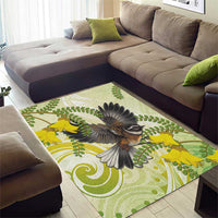 New Zealand Piwakawaka Fantail Bird Area Rug With Kowhai Flowers