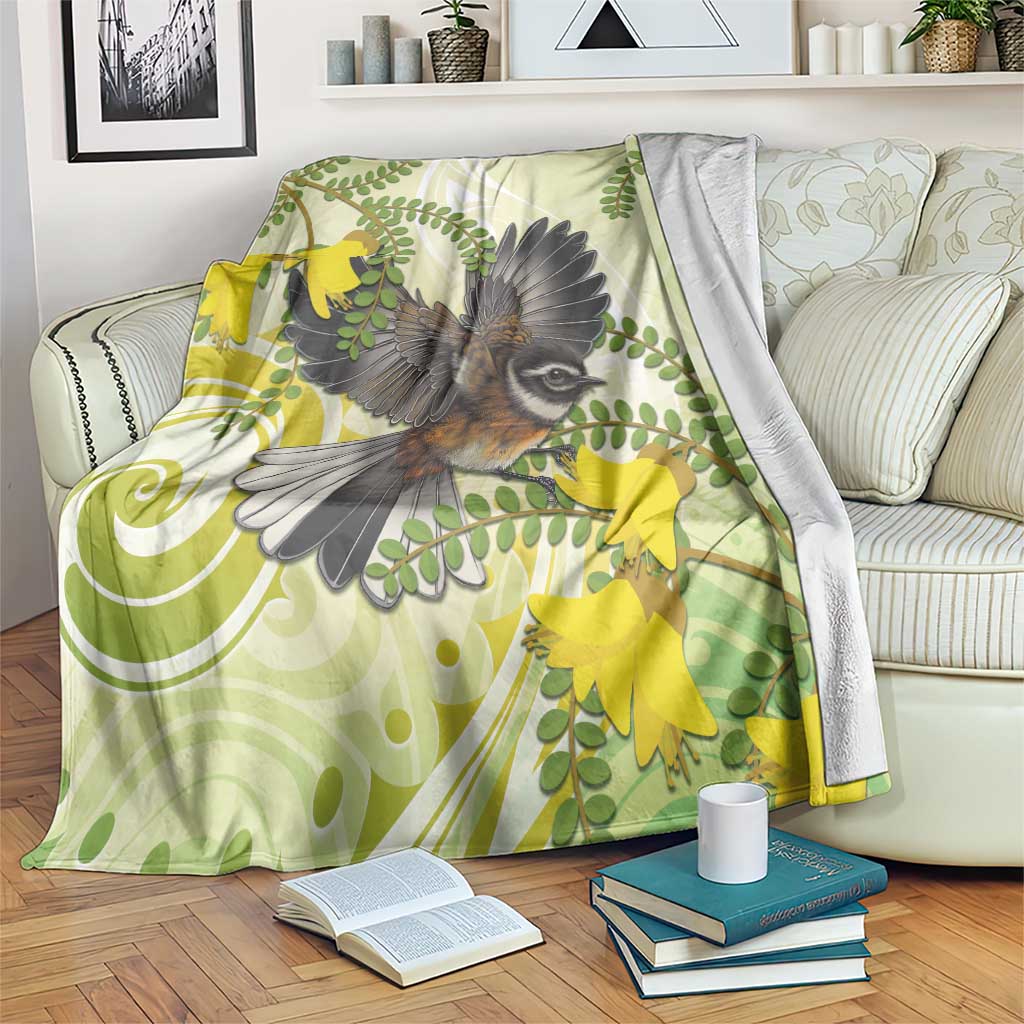 New Zealand Piwakawaka Fantail Bird Blanket With Kowhai Flowers