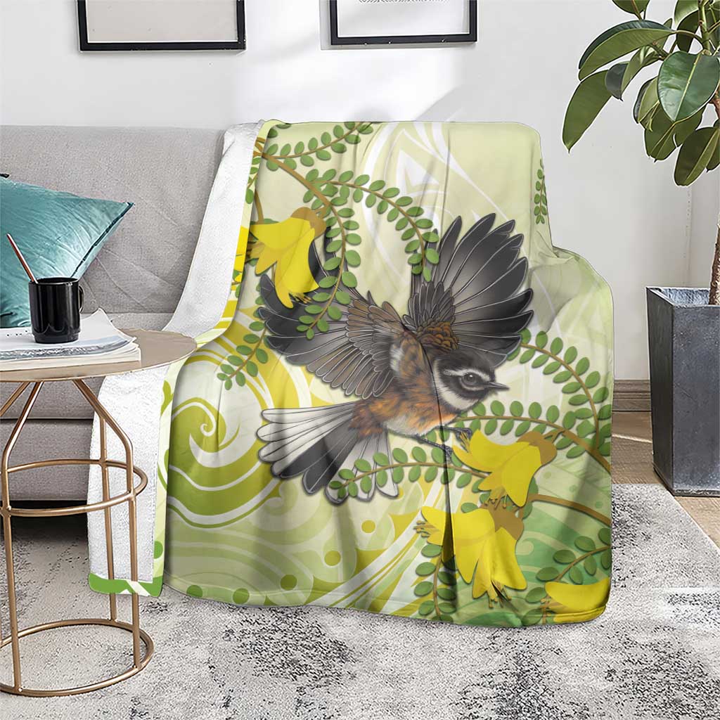 New Zealand Piwakawaka Fantail Bird Blanket With Kowhai Flowers