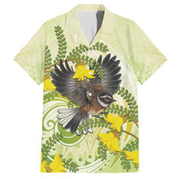 New Zealand Piwakawaka Fantail Bird Family Matching Long Sleeve Bodycon Dress and Hawaiian Shirt With Kowhai Flowers LT05 Dad's Shirt - Short Sleeve Green - Polynesian Pride
