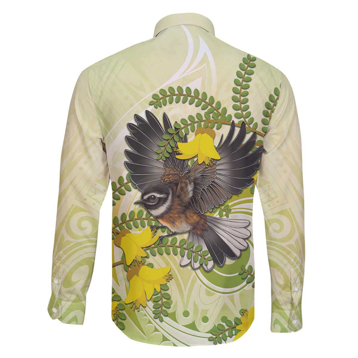 New Zealand Piwakawaka Fantail Bird Family Matching Off Shoulder Short Dress and Hawaiian Shirt With Kowhai Flowers