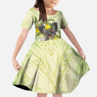 New Zealand Piwakawaka Fantail Bird Family Matching Puletasi and Hawaiian Shirt With Kowhai Flowers LT05 Daughter's Dress Green - Polynesian Pride