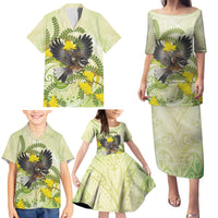 New Zealand Piwakawaka Fantail Bird Family Matching Puletasi and Hawaiian Shirt With Kowhai Flowers LT05 - Polynesian Pride