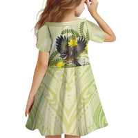 New Zealand Piwakawaka Fantail Bird Family Matching Short Sleeve Bodycon Dress and Hawaiian Shirt With Kowhai Flowers LT05 - Polynesian Pride