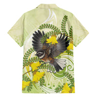 New Zealand Piwakawaka Fantail Bird Family Matching Short Sleeve Bodycon Dress and Hawaiian Shirt With Kowhai Flowers LT05 - Polynesian Pride