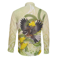 New Zealand Piwakawaka Fantail Bird Family Matching Tank Maxi Dress and Hawaiian Shirt With Kowhai Flowers