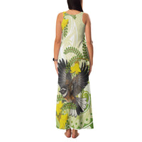 New Zealand Piwakawaka Fantail Bird Family Matching Tank Maxi Dress and Hawaiian Shirt With Kowhai Flowers