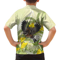 New Zealand Piwakawaka Fantail Bird Hawaiian Shirt With Kowhai Flowers