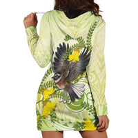 New Zealand Piwakawaka Fantail Bird Hoodie Dress With Kowhai Flowers LT05 - Polynesian Pride