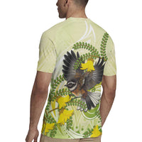 New Zealand Piwakawaka Fantail Bird Rugby Jersey With Kowhai Flowers