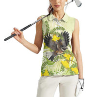 New Zealand Piwakawaka Fantail Bird Women Sleeveless Polo Shirt With Kowhai Flowers