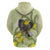 New Zealand Piwakawaka Fantail Bird Zip Hoodie With Kowhai Flowers