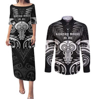 New Zealand Te Reo Maori Couples Matching Puletasi and Long Sleeve Button Shirt Korero Maori Ai Au LT05 Black - Polynesian Pride
