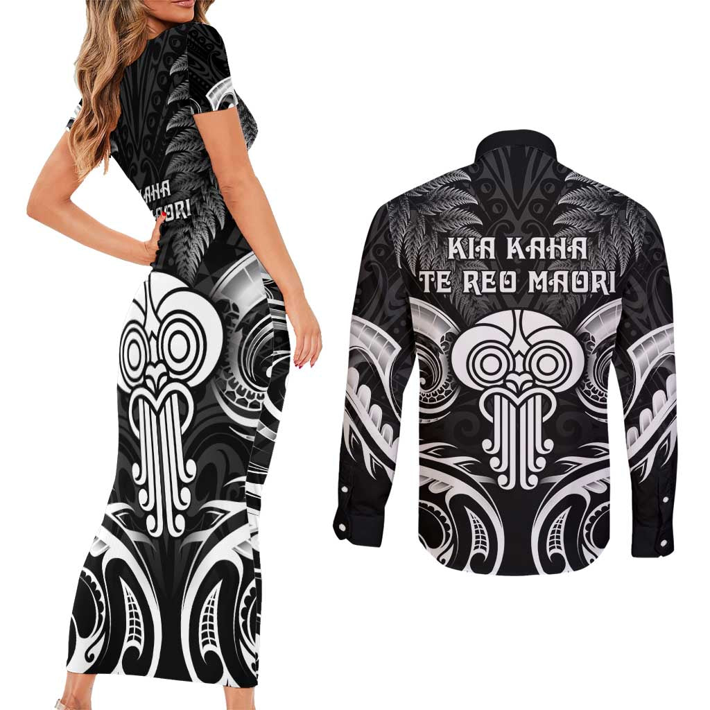 New Zealand Te Reo Maori Couples Matching Short Sleeve Bodycon Dress and Long Sleeve Button Shirt Korero Maori Ai Au LT05 - Polynesian Pride
