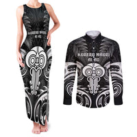 New Zealand Te Reo Maori Couples Matching Tank Maxi Dress and Long Sleeve Button Shirt Korero Maori Ai Au