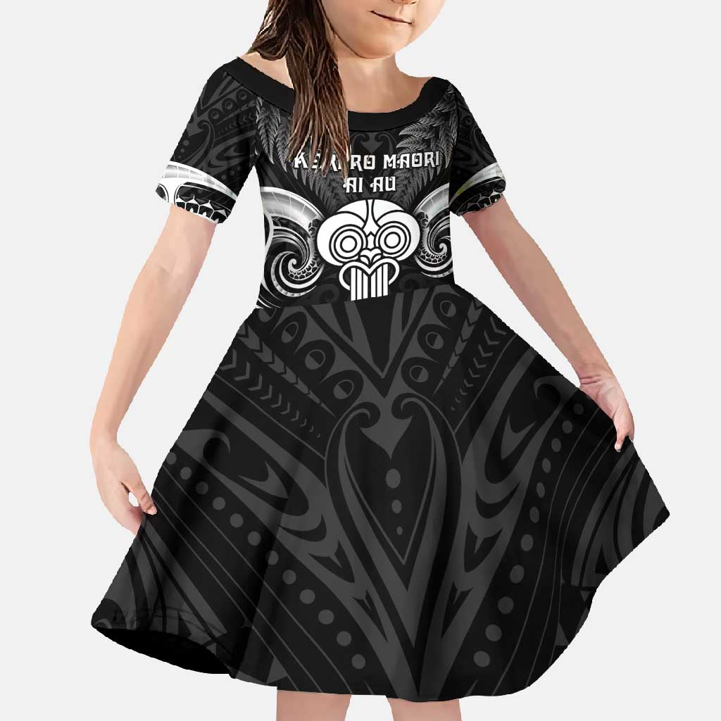 New Zealand Te Reo Maori Family Matching Mermaid Dress and Hawaiian Shirt Korero Maori Ai Au LT05 Daughter's Dress Black - Polynesian Pride