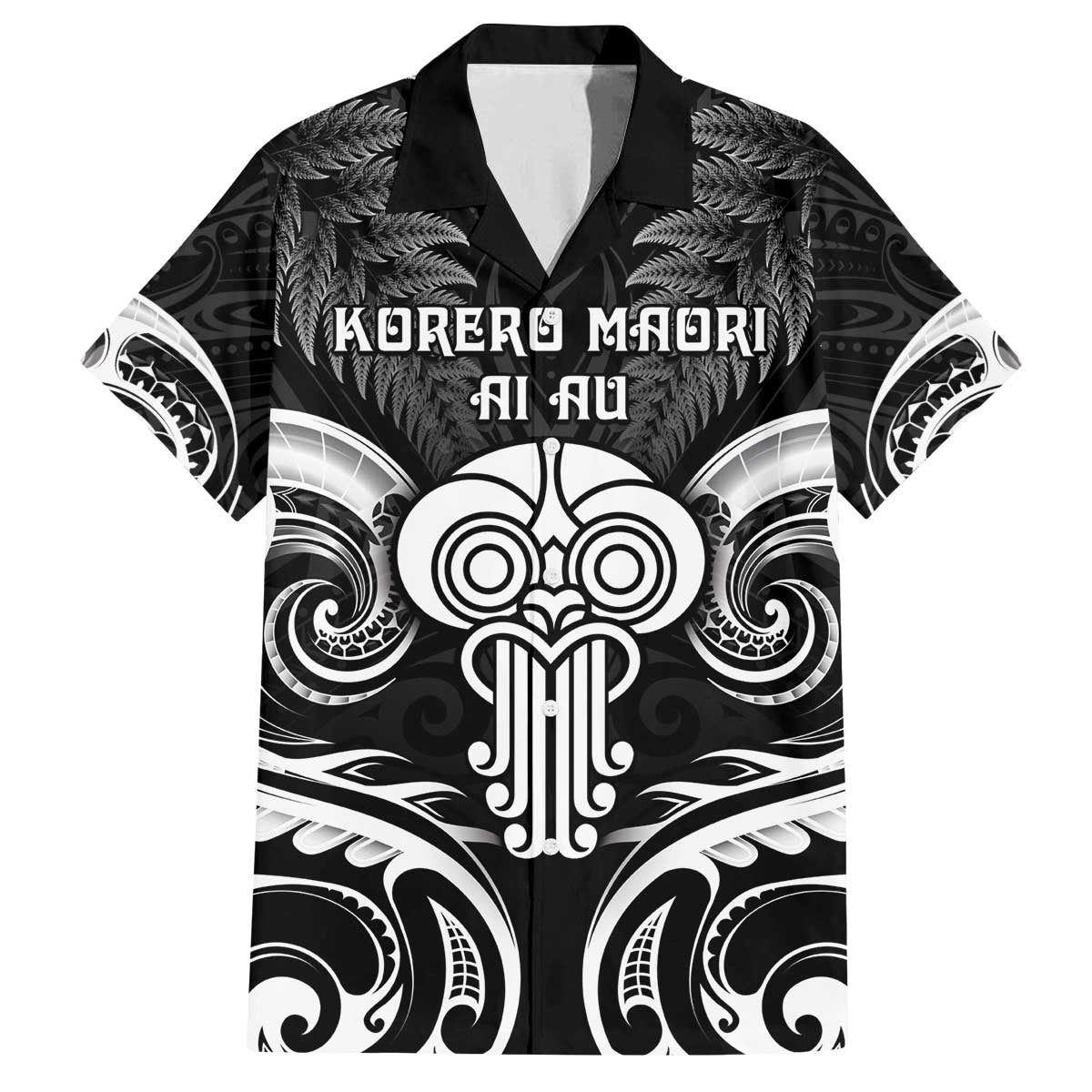 New Zealand Te Reo Maori Family Matching Puletasi and Hawaiian Shirt Korero Maori Ai Au LT05 Dad's Shirt - Short Sleeve Black - Polynesian Pride