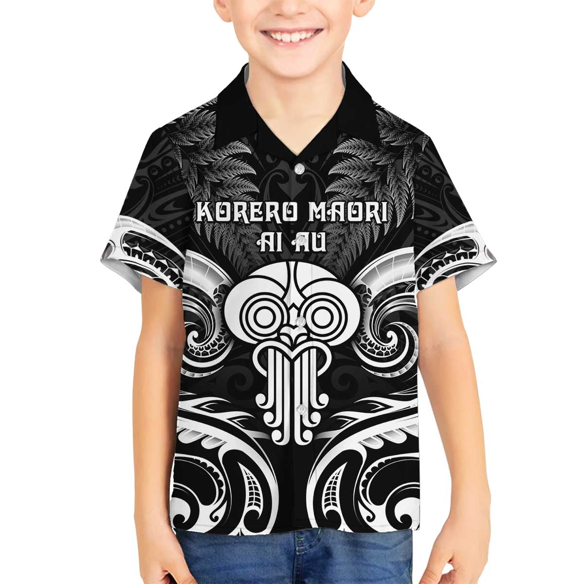 New Zealand Te Reo Maori Family Matching Puletasi and Hawaiian Shirt Korero Maori Ai Au LT05 Son's Shirt Black - Polynesian Pride