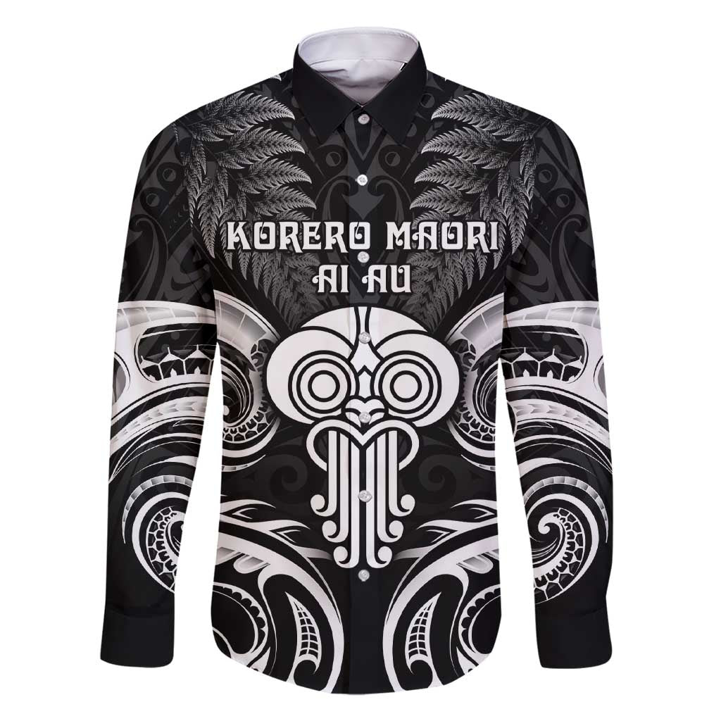 New Zealand Te Reo Maori Family Matching Short Sleeve Bodycon Dress and Hawaiian Shirt Korero Maori Ai Au LT05 Dad's Shirt - Long Sleeve Black - Polynesian Pride