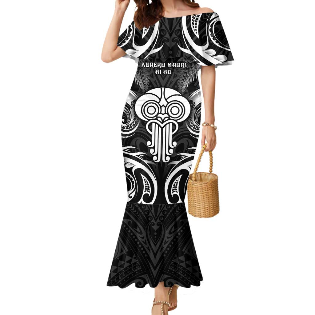 New Zealand Te Reo Maori Mermaid Dress Korero Maori Ai Au LT05 Women Black - Polynesian Pride