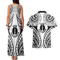 New Caledonia Day Couples Matching Tank Maxi Dress and Hawaiian Shirt Polynesian Curves White Color - Polynesian Pride