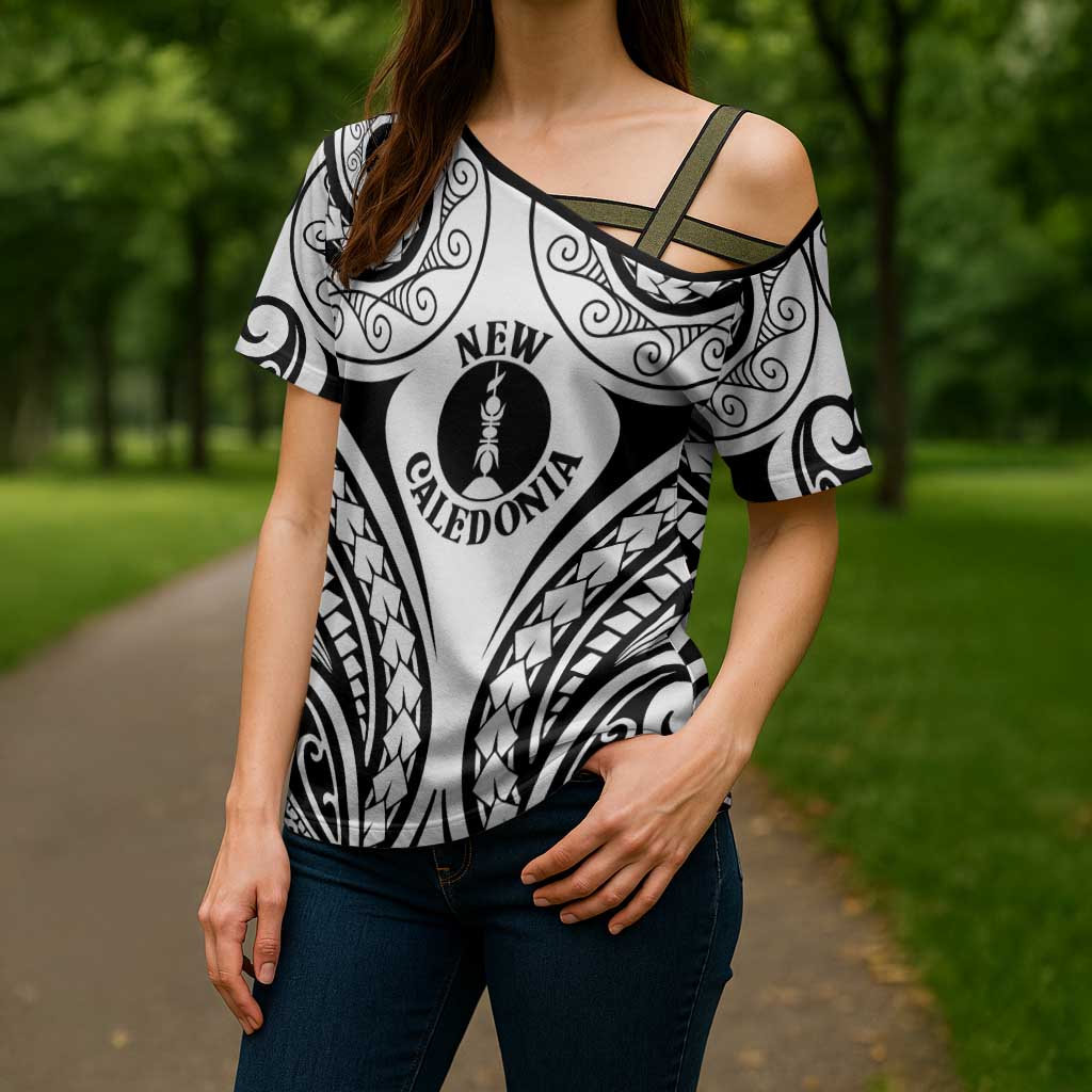 New Caledonia Day Cross Shoulder Shirt Polynesian Curves White Color - Polynesian Pride
