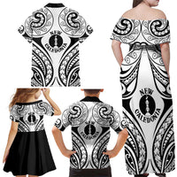 New Caledonia Day Family Matching Off Shoulder Maxi Dress and Hawaiian Shirt Polynesian Curves White Color - Polynesian Pride