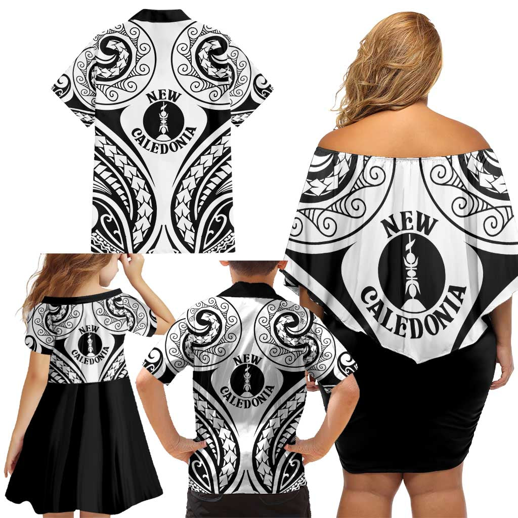 New Caledonia Day Family Matching Off Shoulder Short Dress and Hawaiian Shirt Polynesian Curves White Color - Polynesian Pride