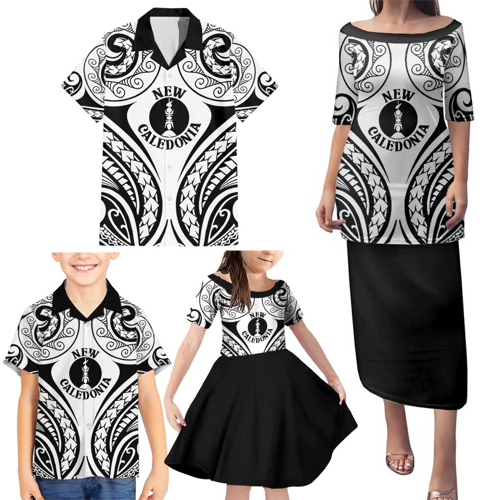 New Caledonia Day Family Matching Puletasi and Hawaiian Shirt Polynesian Curves White Color - Polynesian Pride