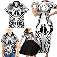New Caledonia Day Family Matching Short Sleeve Bodycon Dress and Hawaiian Shirt Polynesian Curves White Color - Polynesian Pride