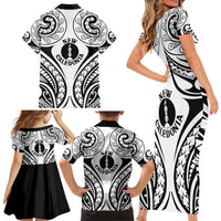 New Caledonia Day Family Matching Short Sleeve Bodycon Dress and Hawaiian Shirt Polynesian Curves White Color - Polynesian Pride