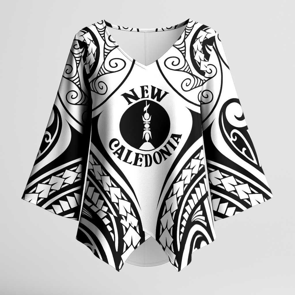 New Caledonia Day Kimono Sleeve Blouse Polynesian Curves White Color - Polynesian Pride
