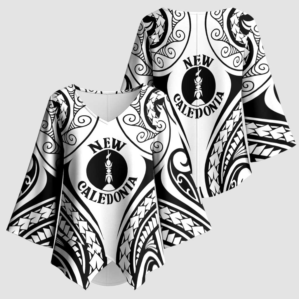 New Caledonia Day Kimono Sleeve Blouse Polynesian Curves White Color - Polynesian Pride