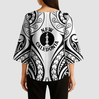 New Caledonia Day Kimono Sleeve Blouse Polynesian Curves White Color - Polynesian Pride
