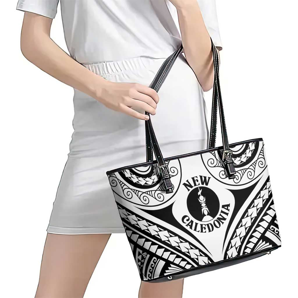 New Caledonia Day Leather Tote Bag Polynesian Curves White Color - Polynesian Pride