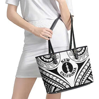 New Caledonia Day Leather Tote Bag Polynesian Curves White Color - Polynesian Pride