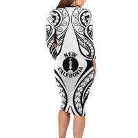 New Caledonia Day Long Sleeve Bodycon Dress Polynesian Curves White Color - Polynesian Pride