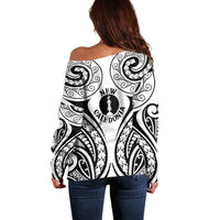 New Caledonia Day Off Shoulder Sweater Polynesian Curves White Color - Polynesian Pride
