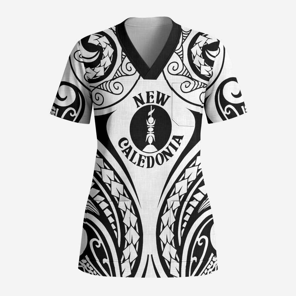 New Caledonia Day Scrub Top Polynesian Curves White Color - Polynesian Pride