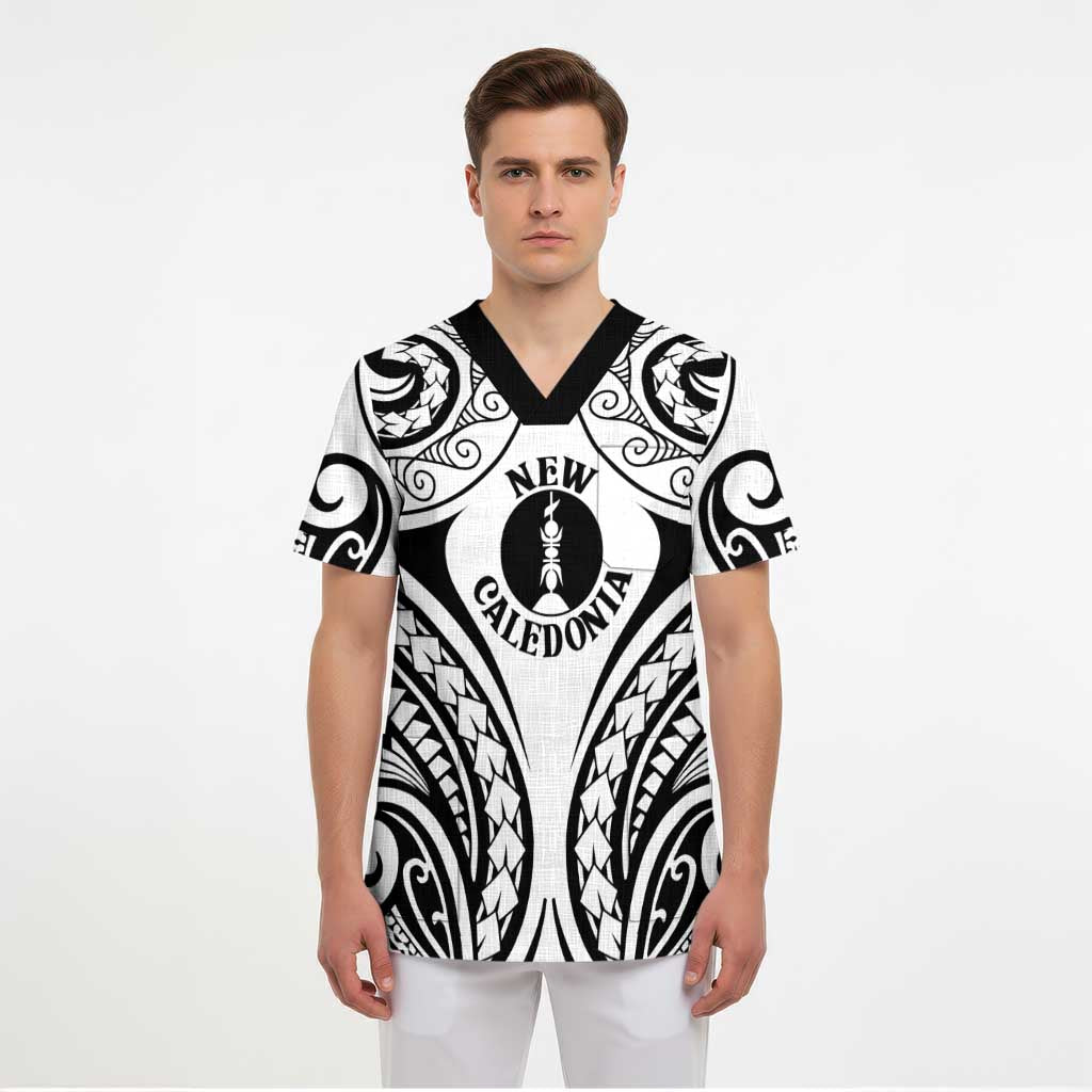 New Caledonia Day Scrub Top Polynesian Curves White Color - Polynesian Pride