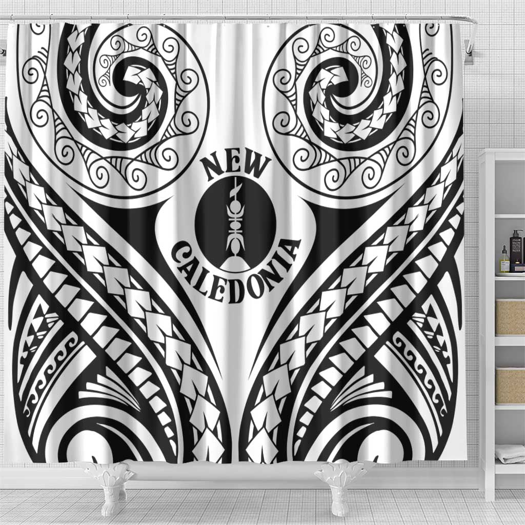 New Caledonia Day Shower Curtain Polynesian Curves White Color - Polynesian Pride