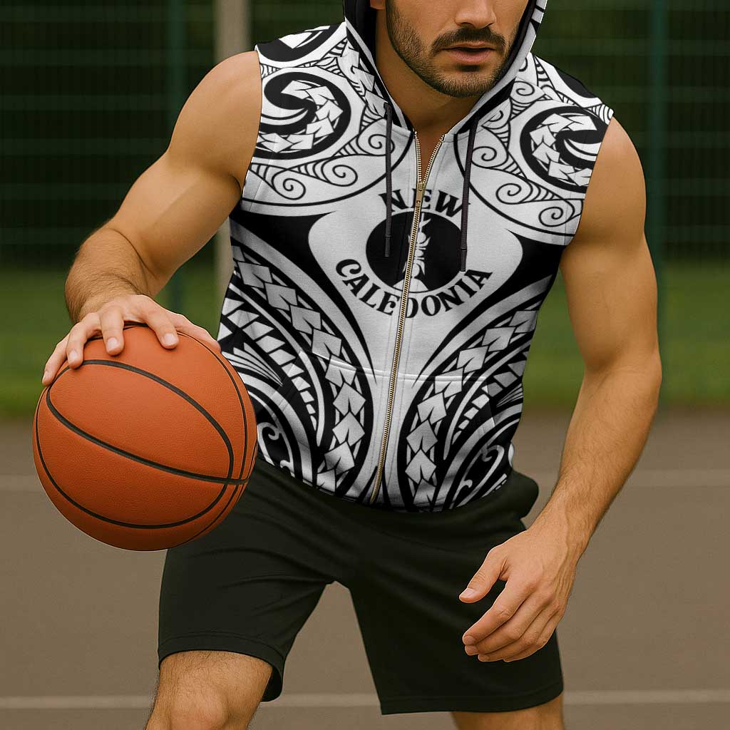 New Caledonia Day Sleeveless Zip Hoodie Polynesian Curves White Color - Polynesian Pride