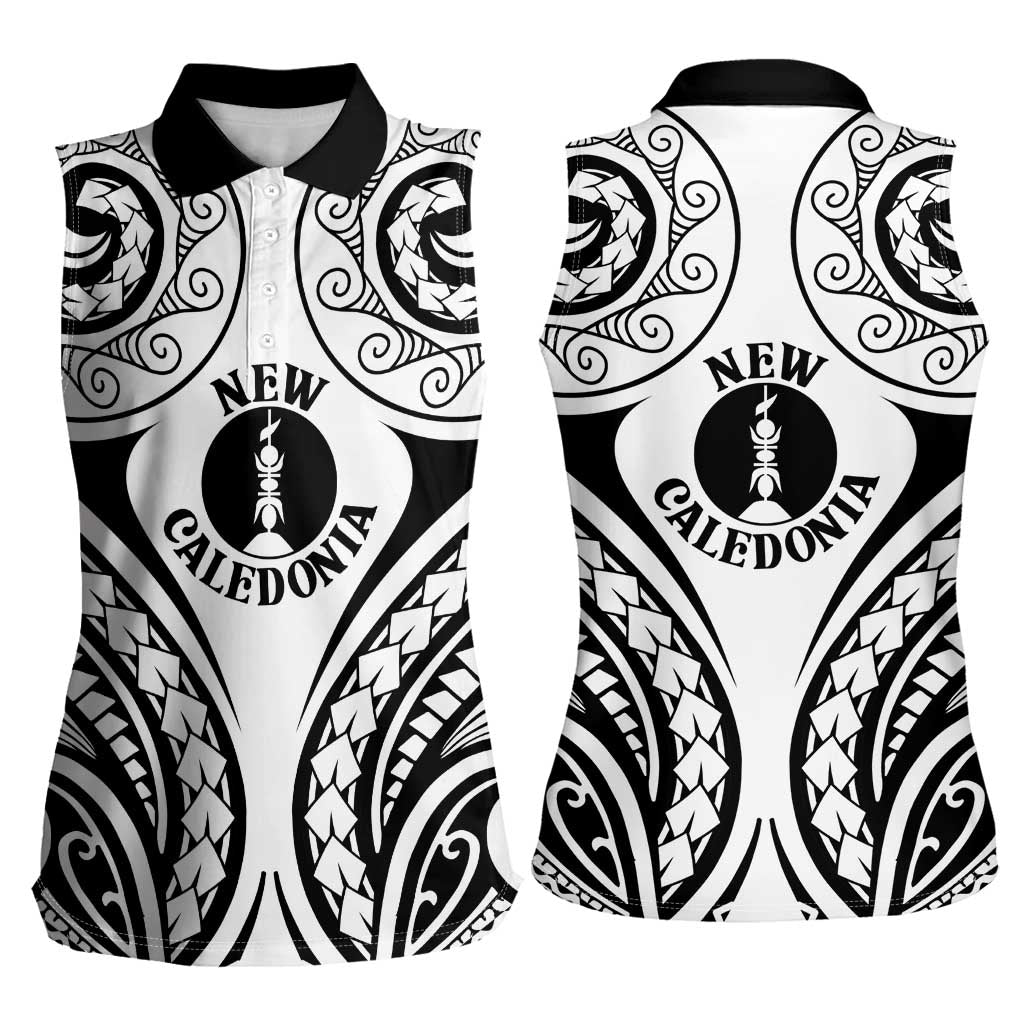 New Caledonia Day Women Sleeveless Polo Shirt Polynesian Curves White Color - Polynesian Pride