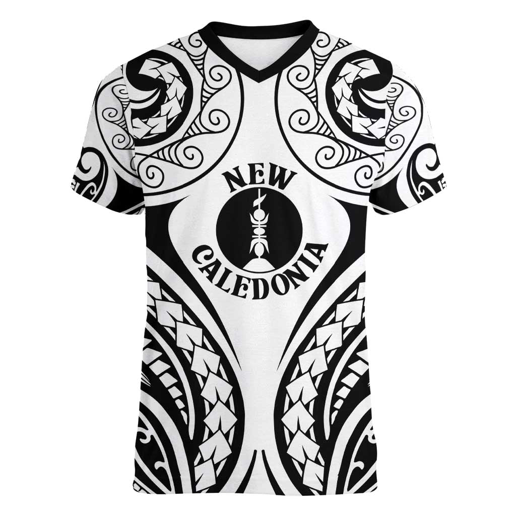 New Caledonia Day Women V-Neck T-Shirt Polynesian Curves White Color - Polynesian Pride