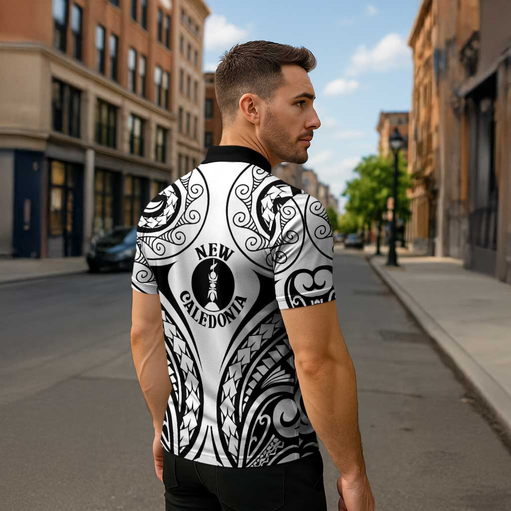 New Caledonia Day Zipper Polo Shirt Polynesian Curves White Color - Polynesian Pride