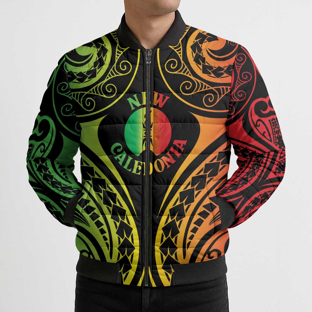 New Caledonia Day Bomber Puffer Jacket Polynesian Curves Reggae Color - Polynesian Pride