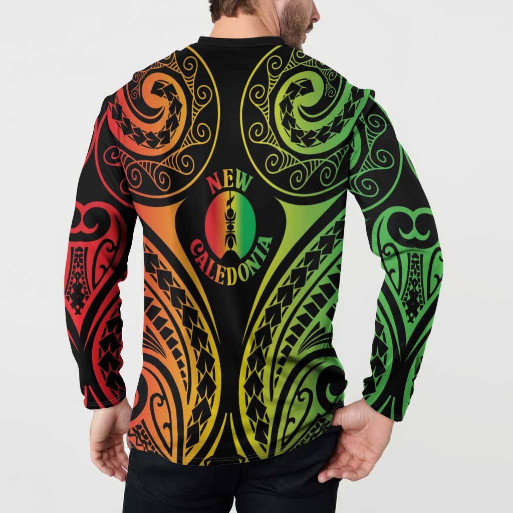 New Caledonia Day Button Sweatshirt Polynesian Curves Reggae Color - Polynesian Pride
