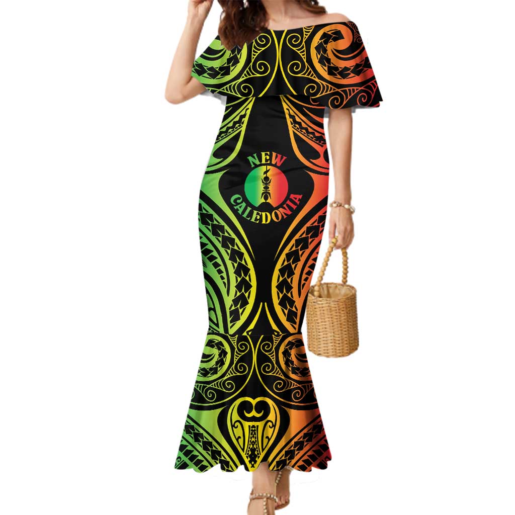 New Caledonia Day Family Matching Mermaid Dress and Hawaiian Shirt Polynesian Curves Reggae Color - Polynesian Pride