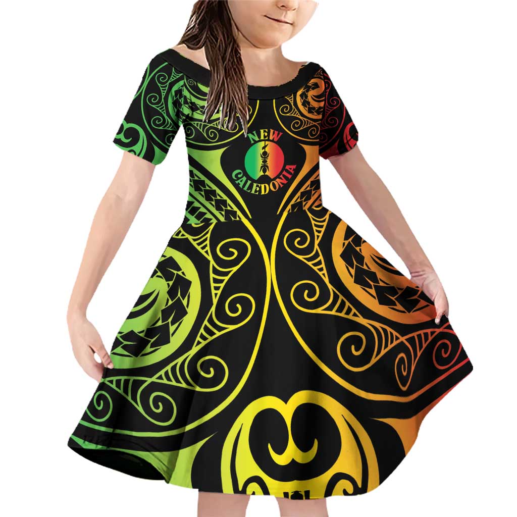 New Caledonia Day Family Matching Off Shoulder Short Dress and Hawaiian Shirt Polynesian Curves Reggae Color - Polynesian Pride