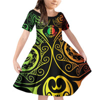 New Caledonia Day Family Matching Off Shoulder Short Dress and Hawaiian Shirt Polynesian Curves Reggae Color - Polynesian Pride
